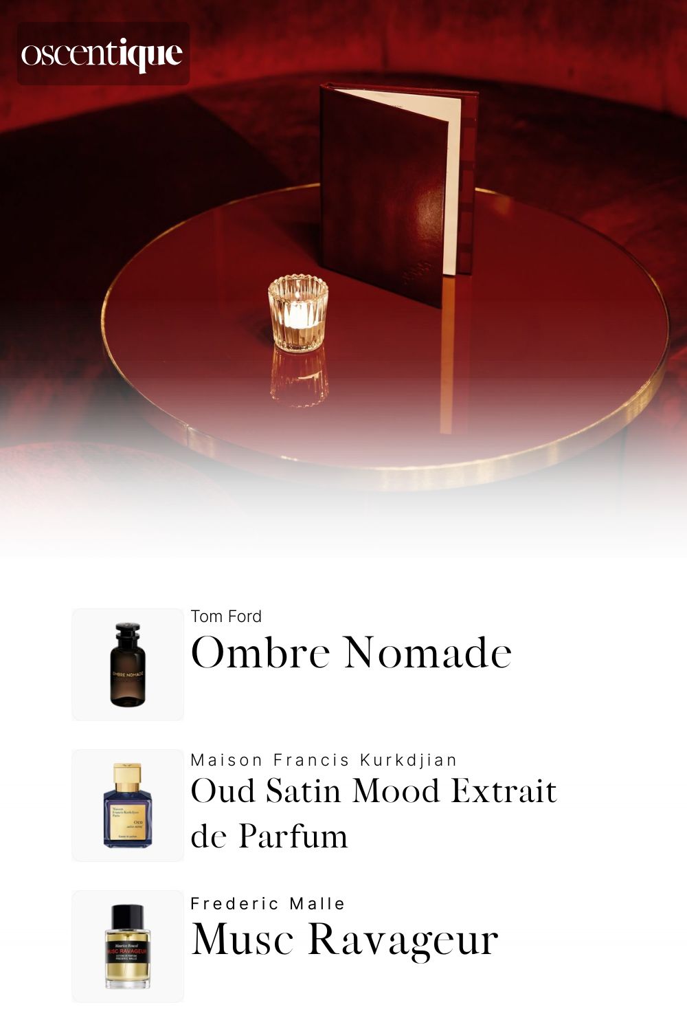 a dim red room with a glass table and a small candle, soft warm light creating velvet smoke atmosphere